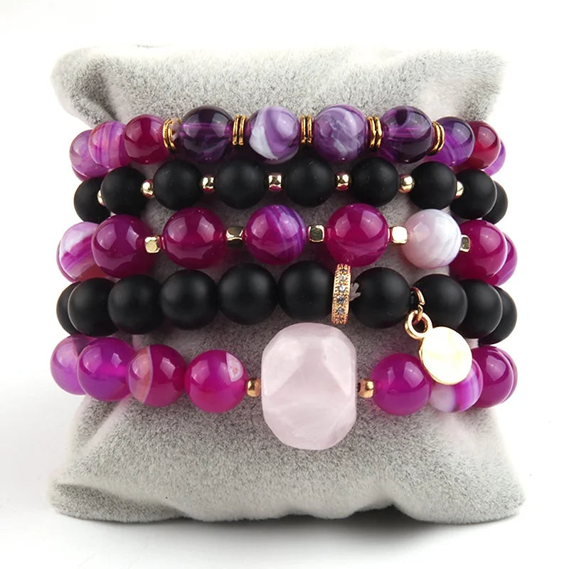 New Fashion Jewelry Natural Gemstone Crystal Glass Elastic Acrylic Bracelet Bird 5pcs Stretch Stack Bracelet Set
