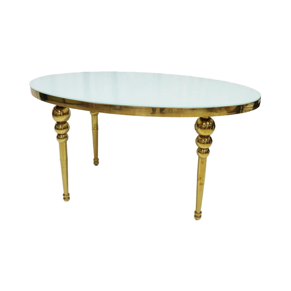 Luxury Stainless Steel Wedding Banquet Dining Table with Glass Top Gold Finish for Hotel and Living Room Outdoor Use