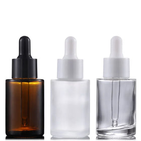 Amber clear Frosted 1 oz 1oz 30 ml 30ml Flat Shoulder Cylinder Glass Dropper Bottle for Serum Essential Oil
