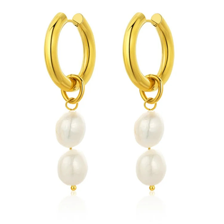 High End Jewelry Stainless Steel Hoop Earring Custom Pearl Earrings
