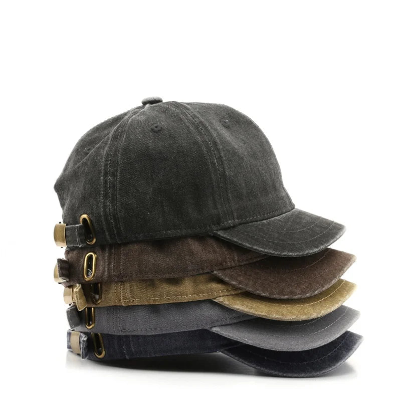Vintage Unstructured Short Brim Baseball Cap Washed Distressed Cotton Dad Hat Custom Wholesale for Men and Women