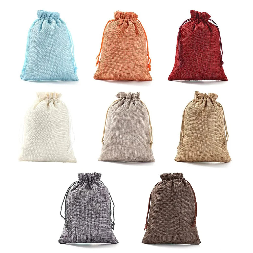 Multi-color in Stock Custom Wholesale Linen Jewelry Accessory Candy Storage Pouch Bag with Drawstring Closure Washable