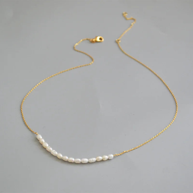 Fine Brass 18k Gold Plated Natural Freshwater Pearl Necklace Jewelry for Women
