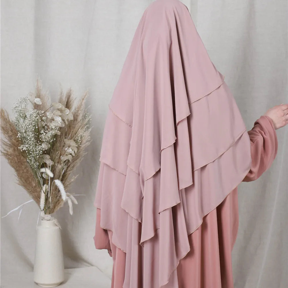 Loriya Abaya Manufacturer Womens Dresses Islamic Clothing Dress Hijab Khimar HJ903 3 Layers Long Maxi Khimar Chador in Stock