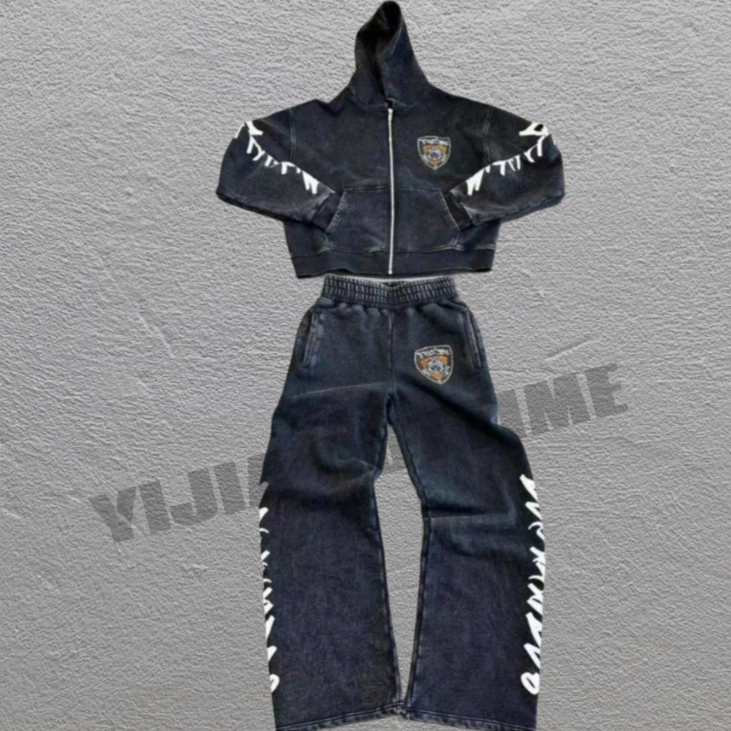 Custom Logo Stacked Sets Sweat Suits Men Two Pieces Winter Flare Pants Sets Custom Print Jacket Tracksuits Sweatsuit for Men