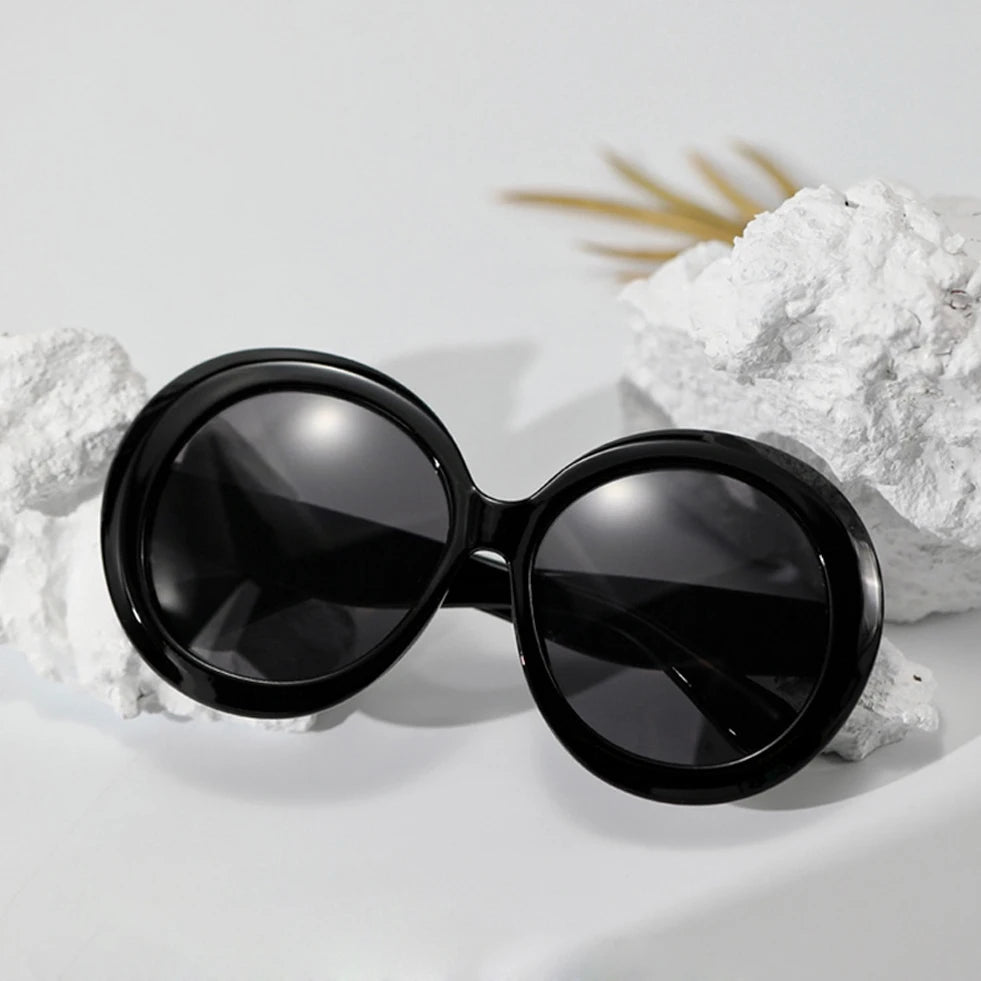New Big Oversized Round Black Frame Sunglasses PC UV400 Lens Luxury Style Designer Unisex Women Men Hot Sales Custom Sunglasses
