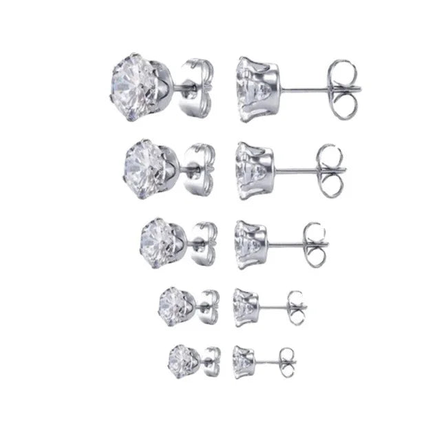 DAIHE 2024 Zircon Earrings Women's Stainless Steel Round Clear Cubic Zirconia Stud Earring