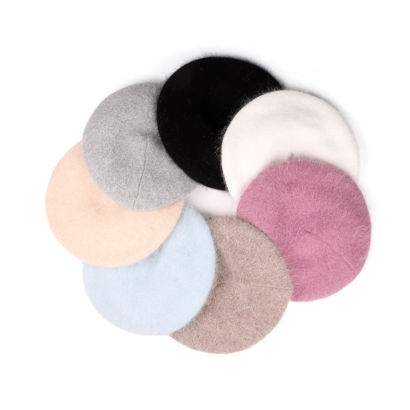 Women Girl Beret French Artist Warm Wool Winter Beanie Hat Cap Vintage Plain Beret Hats Solid Color Elegant Lady Winter Caps