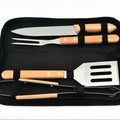 Hot Selling Outdoor Camping Portable 4PCS Wooden Handle  BBQ Grill Tools Set With Oxford Cloth Bag