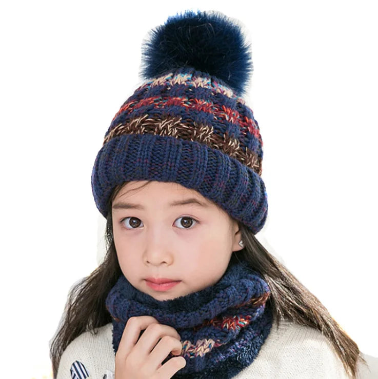 Wholesale Children Knitted  Winter Ear protection Warm Hat Scarf Sets Kid Winter Hat and Scarf Set