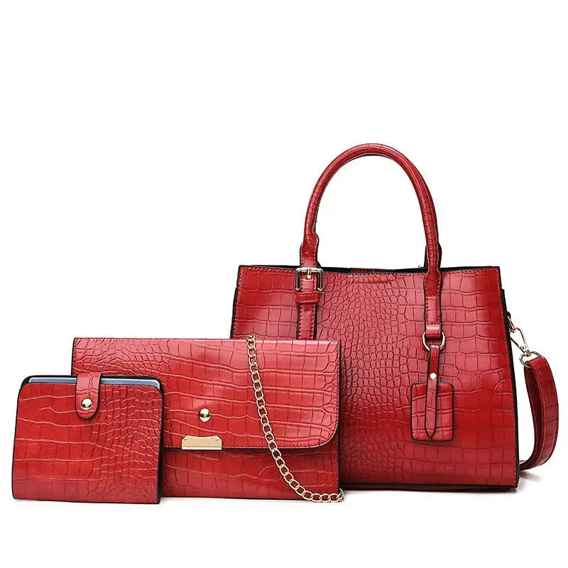 2024 New Fashion Women's Large Capacity Casual PU Tote Handbag Zipper Letter Detail Socialite One-shoulder Three-piece Set