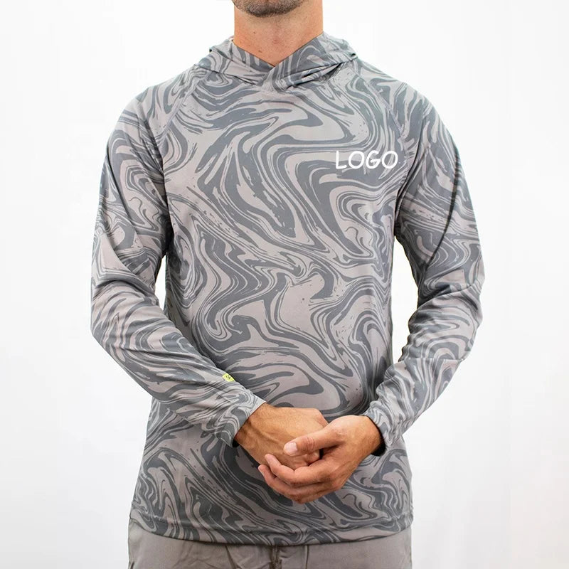 Custom UPF 50+ Men 95% Polyester 5% Spandex Cool Best Fishing Long Sleeve Shirt Hoodie With Neck Strap