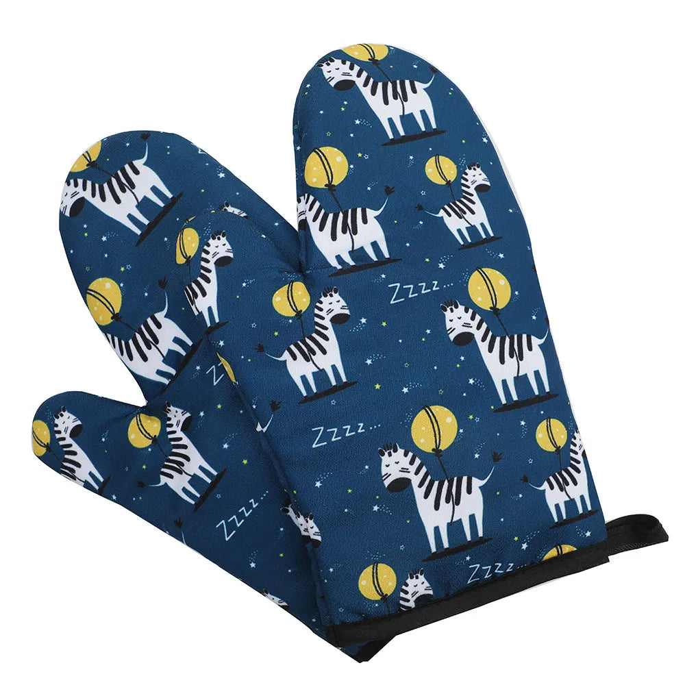 Polyester Heat Resistant Mitts Custom Pattern Kitchen Gloves for BBQ Baking