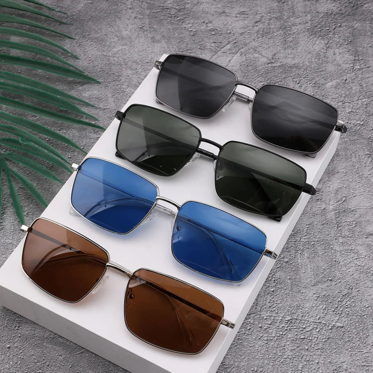 High Fashion Polarized Sunglasses Metal Frame Square Sunglass for Men
