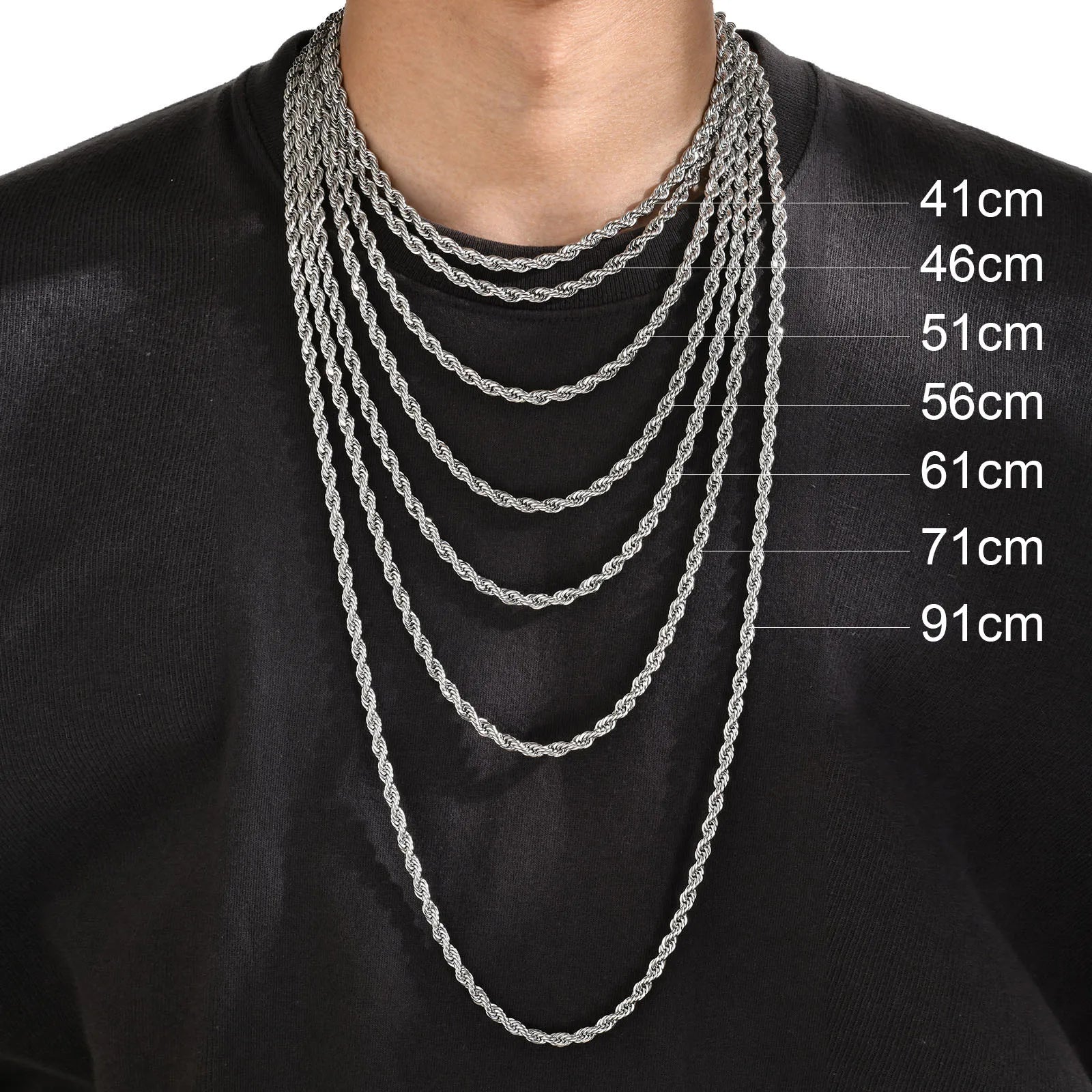 Factory 2-5mm Rope Chain Necklace Stainless Steel 18K Gold Plated Classic Women's Anniversary for Jewelry Making