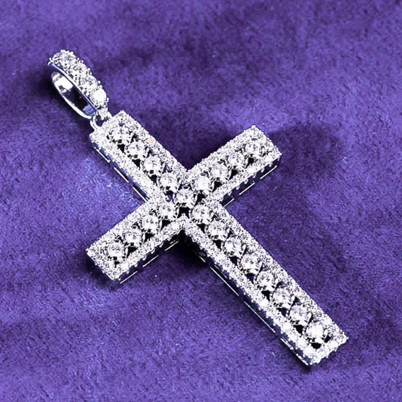 Hip Hop Style Men's GRA D Color Iced out Bling Moissanite Cluster Cross Pendant 925 Sterling Silver Passes Diamond Tester