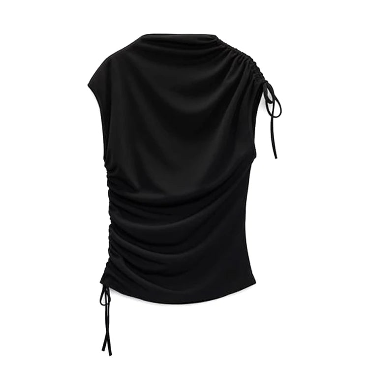 Women's Casual Summer Stretchy Blouse Tank Top with Ruched Draped Sleeves Lightweight and Breathable Outwear