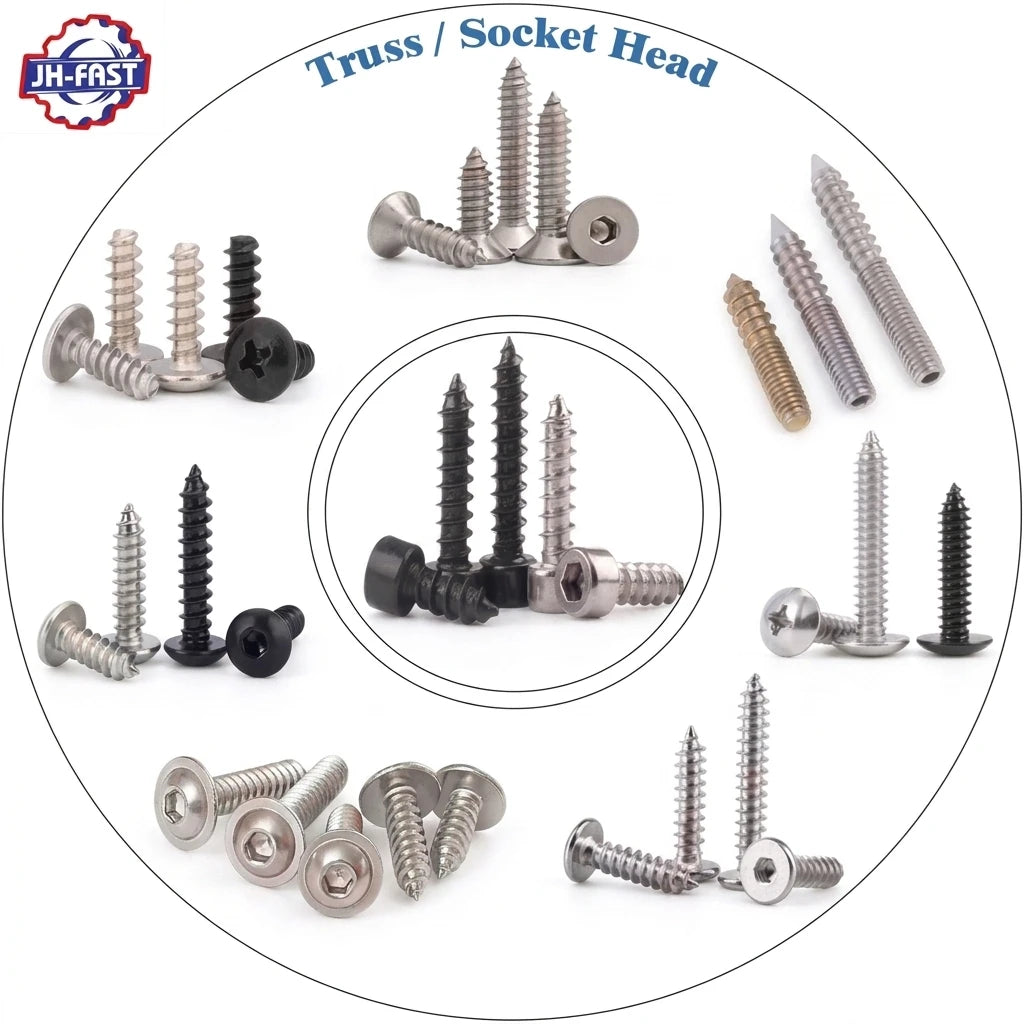 Custom Steel Black Round Head Black Allen Socket Drive Flat Self-tapping Screw Hex Socket Flat Cap Truss Head Self Tapping Screw