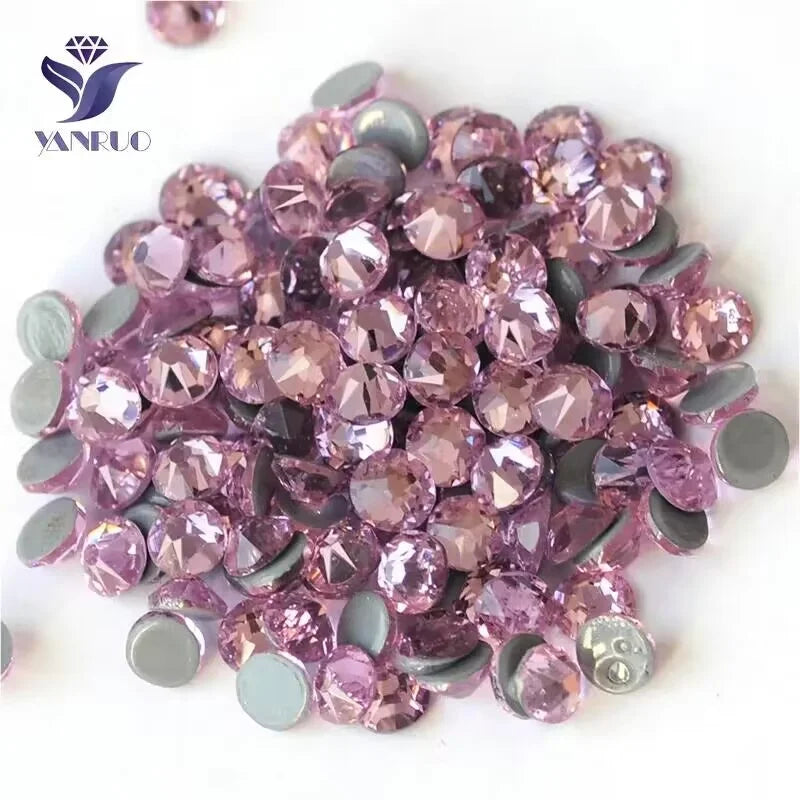 YANRUO Superior Quality Light Rose Crystal Strass  Hot Fix Rhinestones Bulk for Shirts