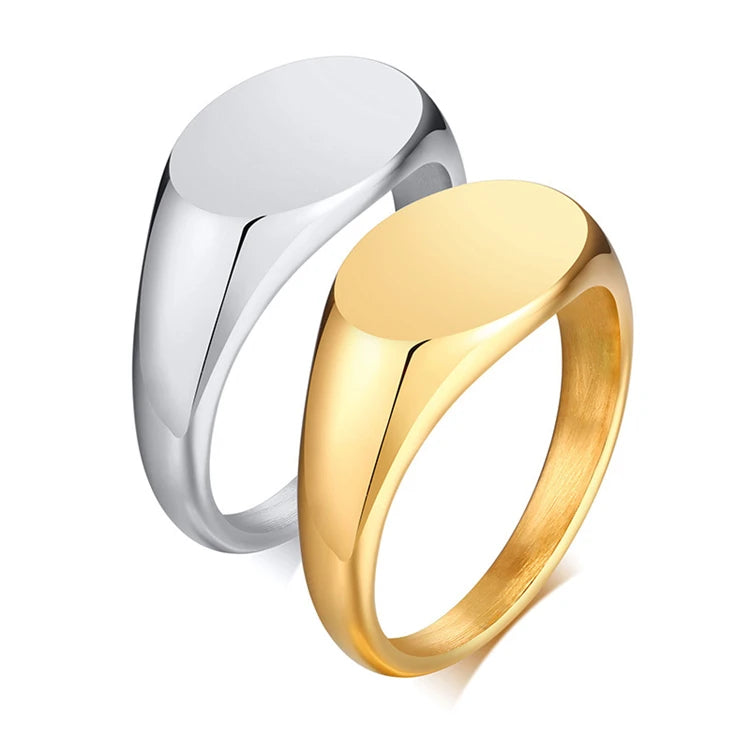 Oval Rings Couple Rings Jewelry Gold Custom Engraved Text Silver Stainless Steel Women 18K OEM ODM Service Blank Ring XR Jewelry