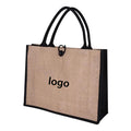 Hot Beach Shopping Grocery Women Recycled Button Closure Rope Handles Black Tote Branded Jute Bags