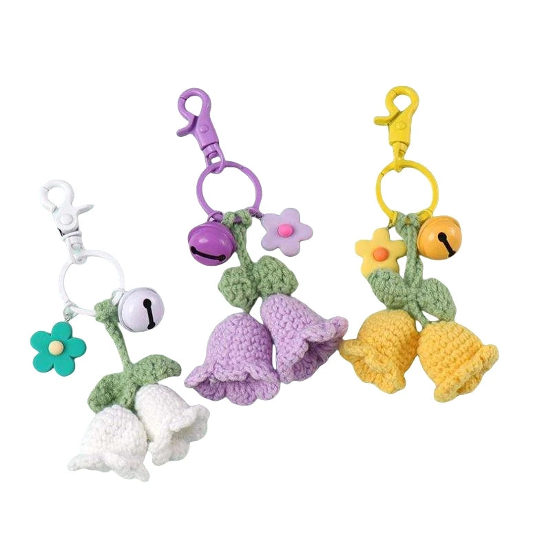 Bag Charm Accessories Pendant Women Girl Crocheted Wind Chimes Flower Plush Woven Macrame Keychain Boho Handmade Flower Keychain