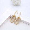 Sparkling CZ Micro Pave Paperclip Dangle Earrings 14K Gold Geometric Rectangle Drop Earrings for Women