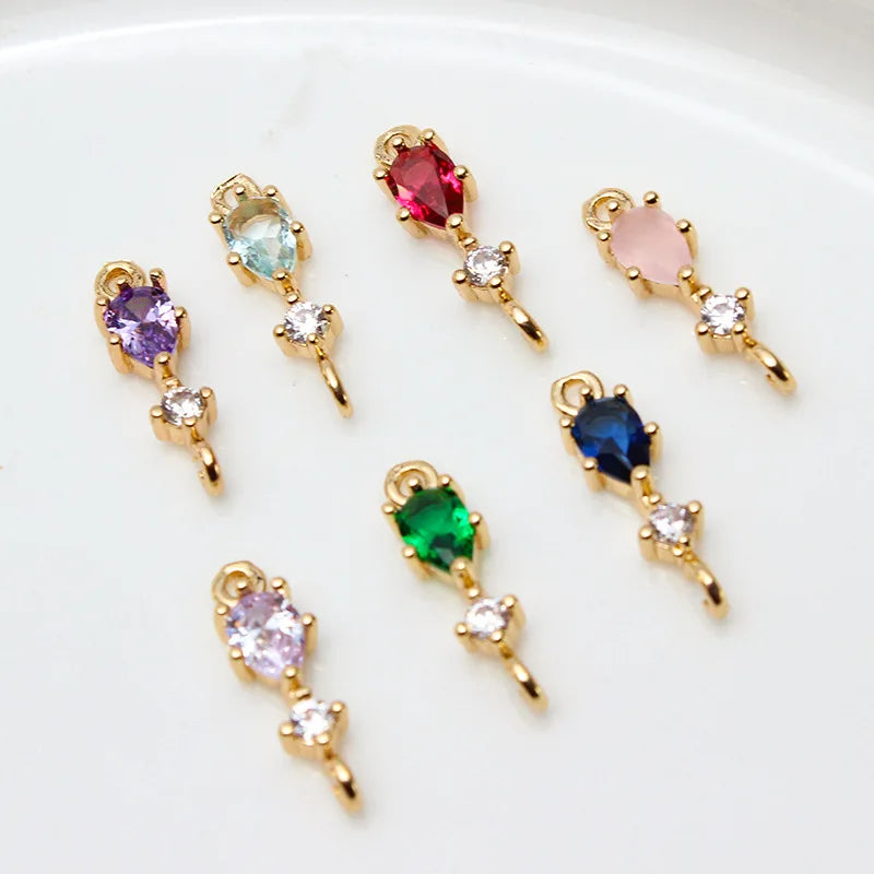 Brass Gold CZ Colored Zircon Long Water Drop Connector Pendant Charm Wholesale