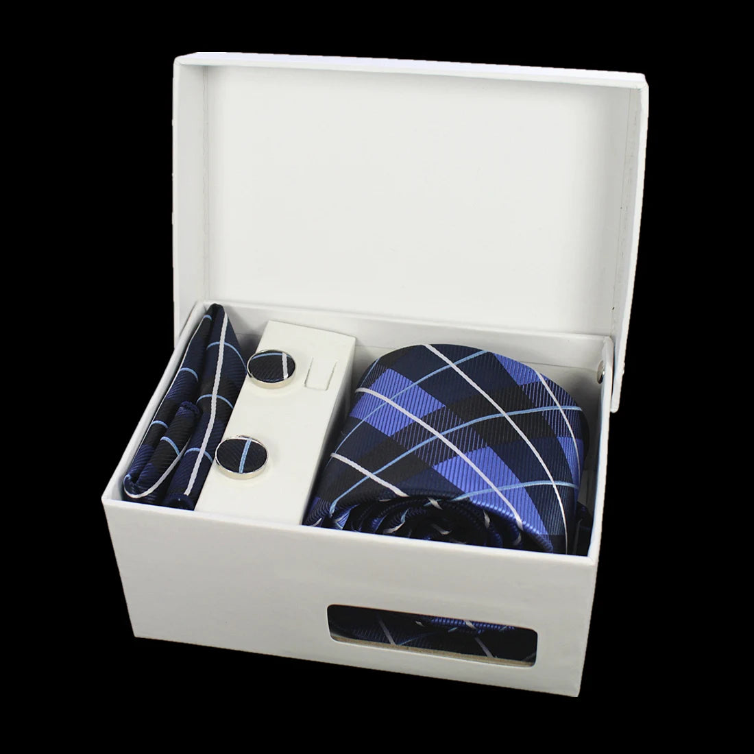 8cm Men's Plaid Tie Hanky Cufflinks Set With White Gift Box Polka Dot Fashion Ties for Men Wedding Business Party Groom