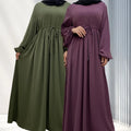 6692# New Solid Color Closed Abaya Long Sleeve Modest Muslim Pregnancy Abayas With Front Zip Attached Small String Belt 6 Colors