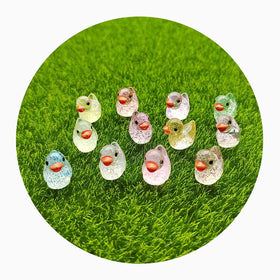 Bulk 100Pcs Mini Resin Glitter Duck Miniature Figurines 3D Tiny Duck Animal Ornament for Fairy Garden Landscape Doll House Decor
