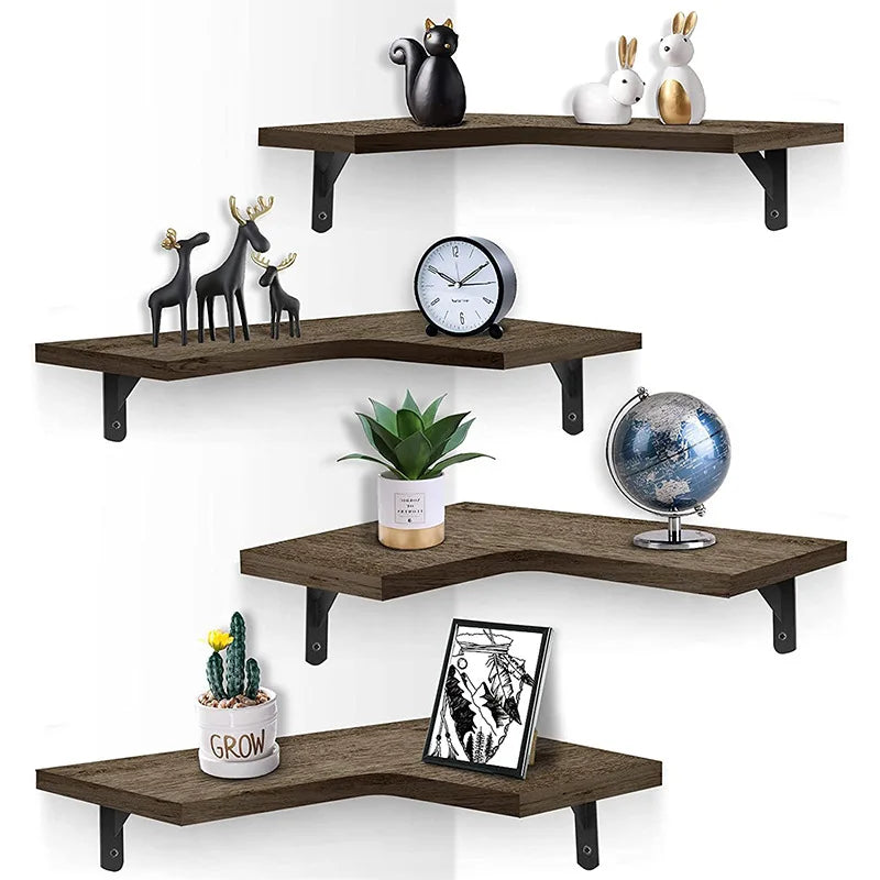 Wall Clapboard Display Wall Rackrustic Wall Mounted Corner Floating Shelves for Bedroom and Home Decoration4-layer