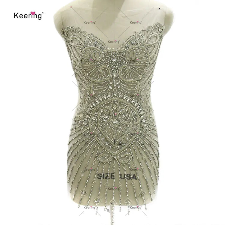 WDP-466 Rich Decorated Appliques Bodice Handmade Rhinestone Applique for Party Dress