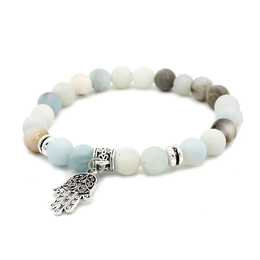 Hot Sale Frosted Natural Stone Bead Bracelet Religious Pendant Elastic Thread Bracelet Jewelry