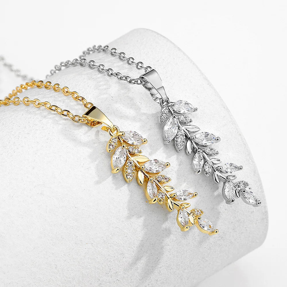 2021 Trendy Designer Creative Willow Wheat Pendant Earrings Necklace Exquisite Micro-inlaid Zircon Earring Necklace