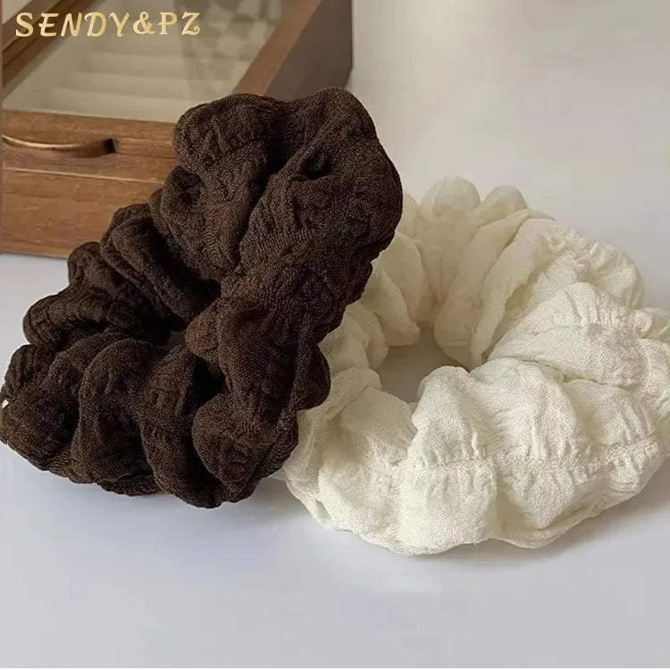 Women Hair Accessories Elastic Scrunchies Hair Ties Ropes French Seersucker Solid Color Scrunchies for Women Girls