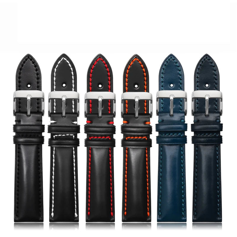 Custom Shell Cordovan Tapering Genuine Leather Watch Band 18 19 20 21 22mm Full Grain Leather Watch Straps With Needle Buckle