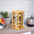 Bamboo Standing Type Three-Layer Eco-Friendly Spice Rack Organizer with 64 Jars Rotating Storage