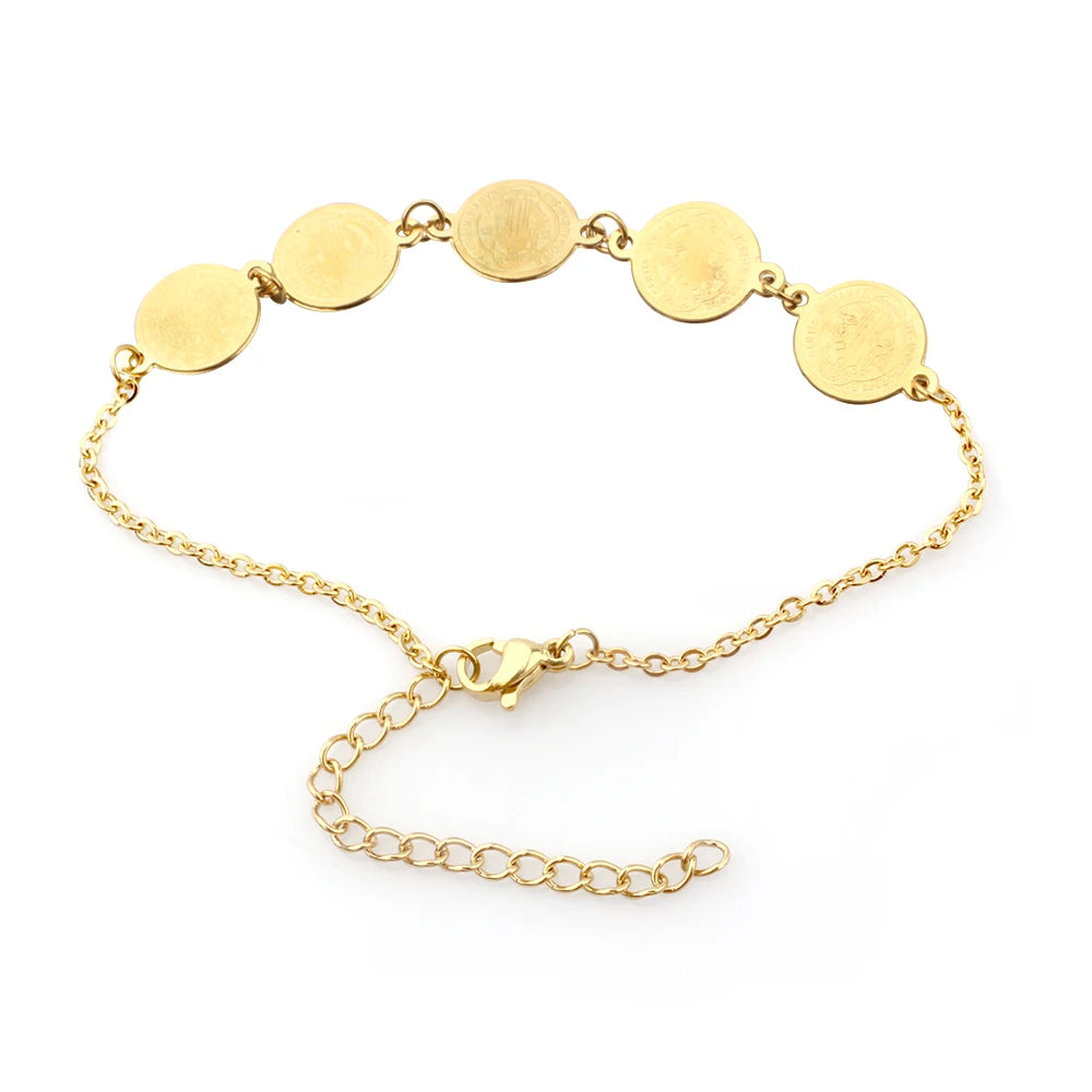 San Benito Pulsera Saint Benedict Medal Charm Bracelet Adjustable Protection Bracelet for Women Girls
