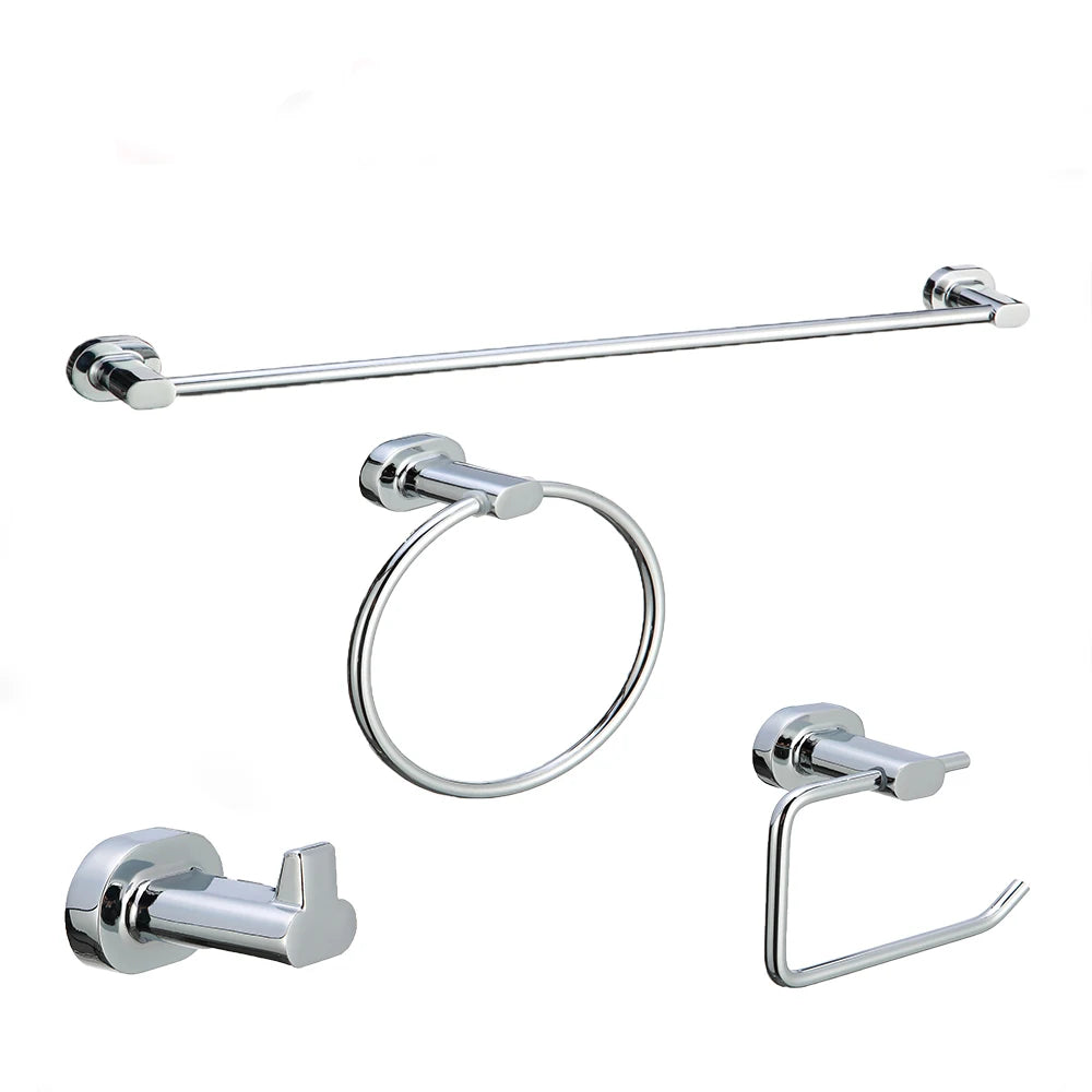 Simple Design 4 Pieces Set Zinc Bath Fittings Wall Mounted Chrome Metal Hardware