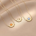 Delicate Stainless Steel Turkish Jewelry 14K Gold Sun Moon Opal Necklace for Women