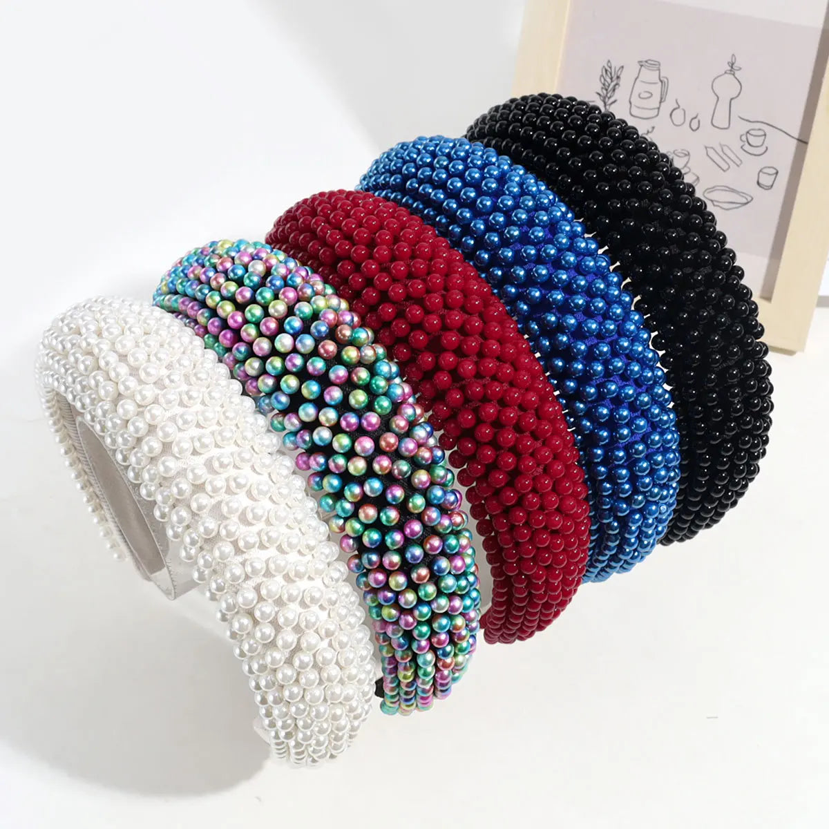 Luxury Wide Pearl Headbands Hair Accessories Flash Bling Pearl Headbands for Women