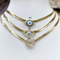 NZ1409 Fashion 18k Gold Plated CZ Pave Evil Eyes Heart Flat Snake Herringbone Choker Necklace for Ladies
