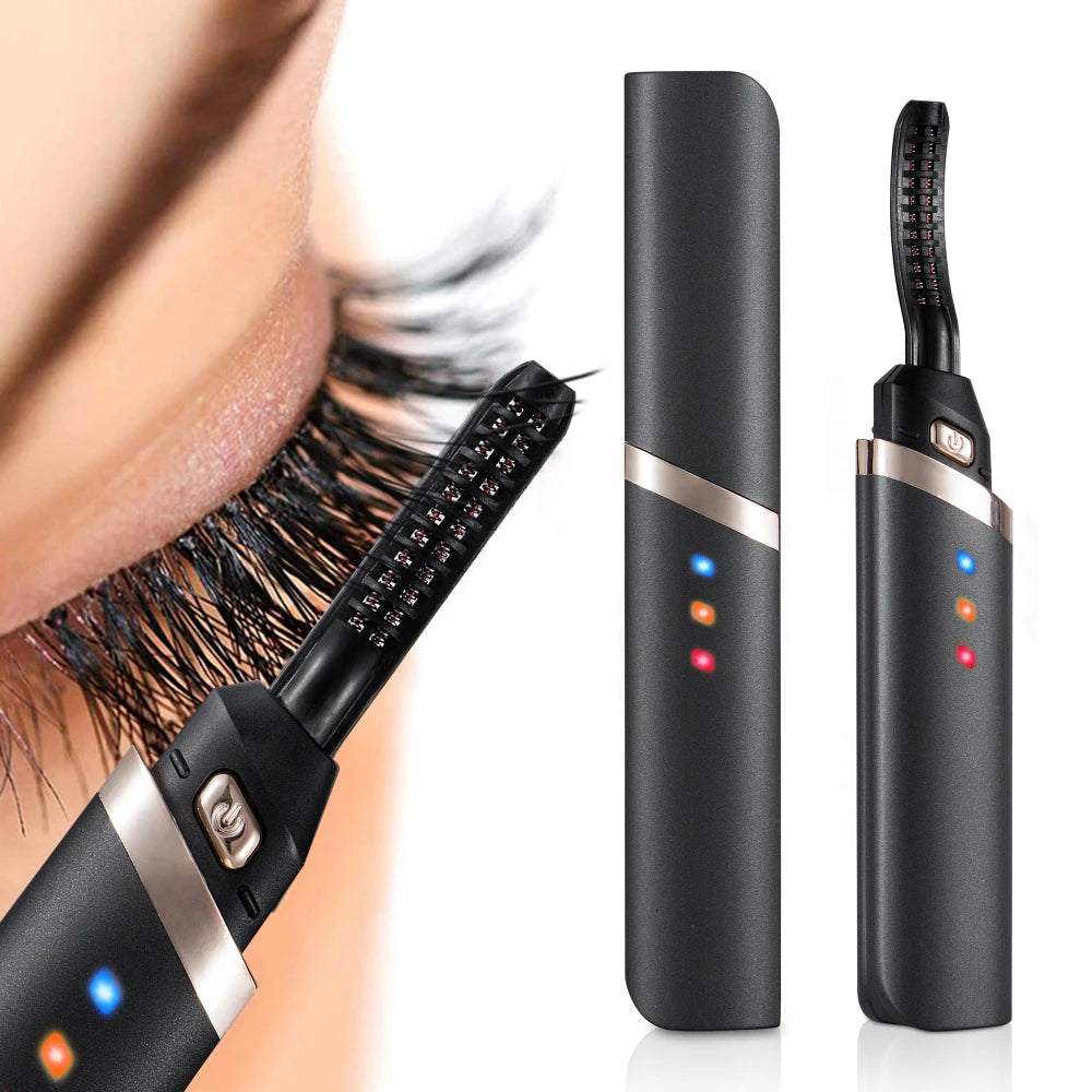 2024 Sample Mini USB Rechargeable Plastic Electric Heated Eyelash Curler with 3 Temperature Settings and Lash Care
