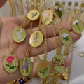 Dainty Colorful Birth Flower Necklace Flora Collection Poppy Pendant Enamel Necklace for Women Charms Jewelry Gifts