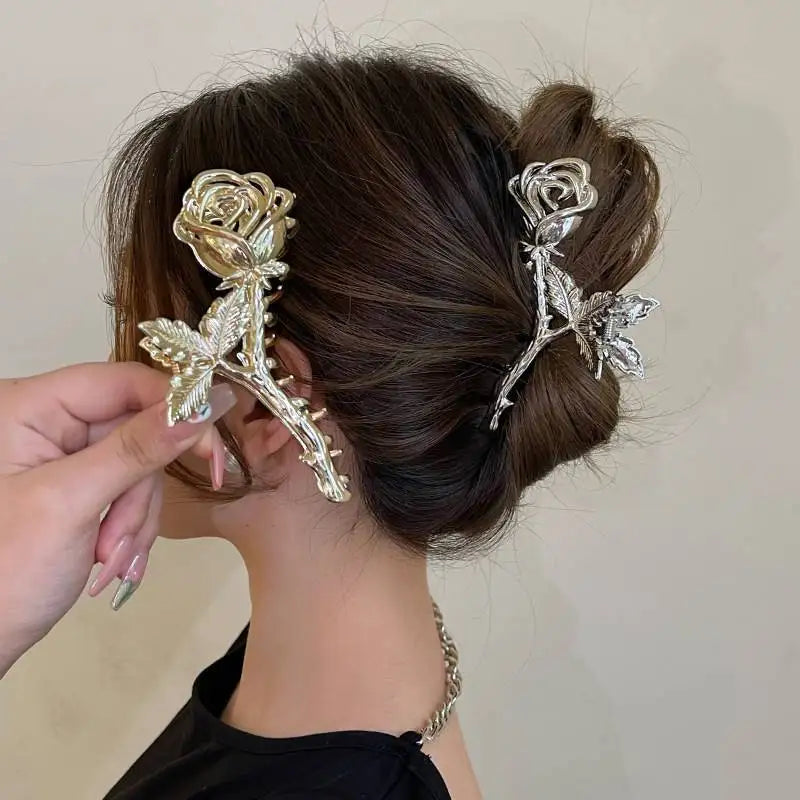Para El Cabello Moda 2023 New Design 11xm Rose Flower Metal Shark Hair Claw Clip Fashion Gold Silver Hair Clip Claw for Women
