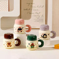 M Cute Playful Cat Bottle Mug With Lid and Spoon High Appearance Household Girls Water Cup Cartoon Heat Resistant Ceramic