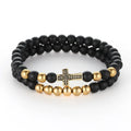 Microinlaid Set Cross Multi Color Zircon 6mm Copper Beads Black Frosted Stone Fashion Bracelet