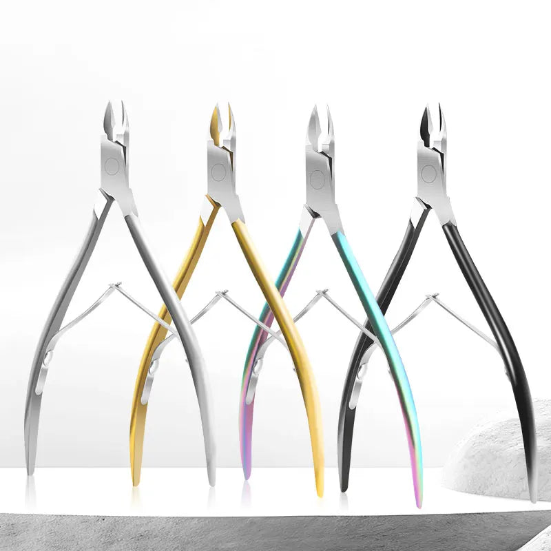 Beauty Tool Factory Customized Stainless Steel Golden Curved Blade Professional Durable Cuticle Nipper Full Jaw7mm Finger Wide