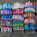 Hongzhuo Natural Crystal rainbow Red Sky Blue Bridal Silver Thread 20 Tooth Colorful Crystal Hair Comb Folk Crafts